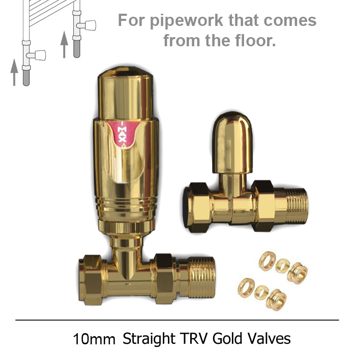 Modern Gold Straight Thermostatic Radiator Valves 10mm Pair Myhomeware 7905