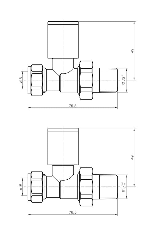 Straight Gold Radiator Valves 15mm Pair 