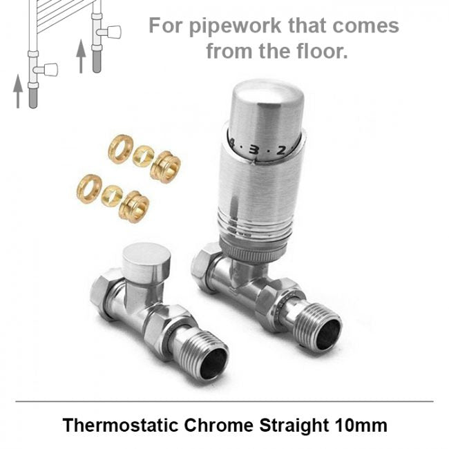 Modern Chrome Straight Thermostatic Radiator Valves 10mm Pair Myhomeware 3789