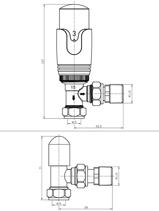 Modern Gold Angled Thermostatic Radiator Valves 15mm Pair 