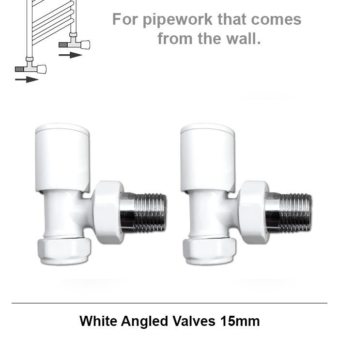  Modern White Angled Radiator Valves 15mm Pair