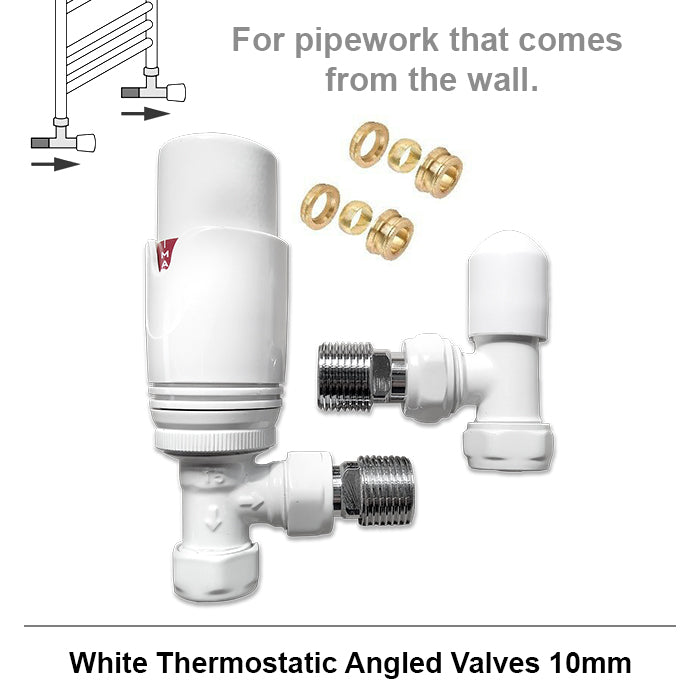  Modern White Angled Thermostatic Radiator Valves 10mm Pair