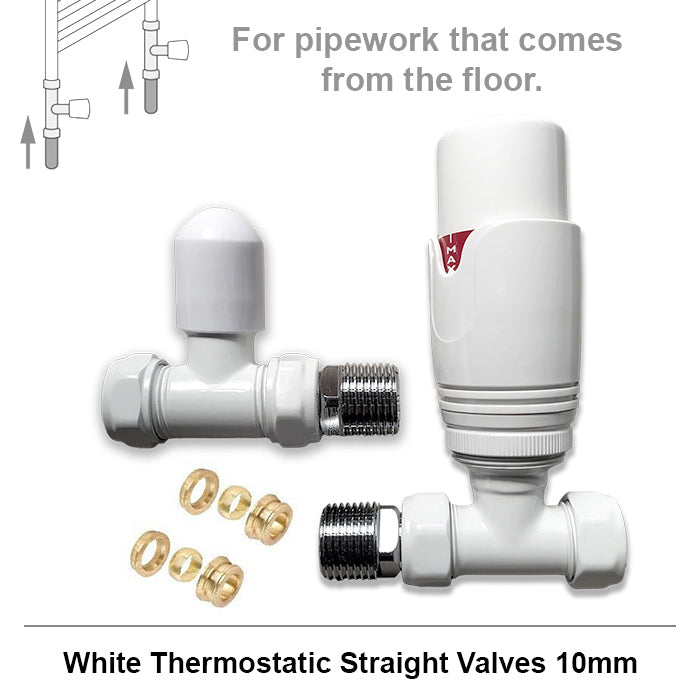 Modern White Straight Thermostatic Radiator Valves 10mm Pair – Myhomeware