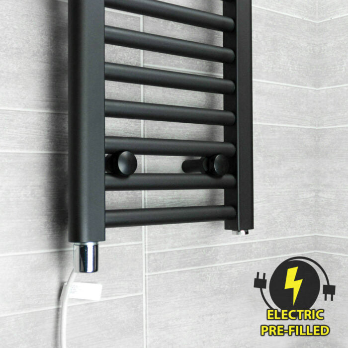  450mm Wide - 800mm High Curved Black Electric Heated Towel Rail Radiator