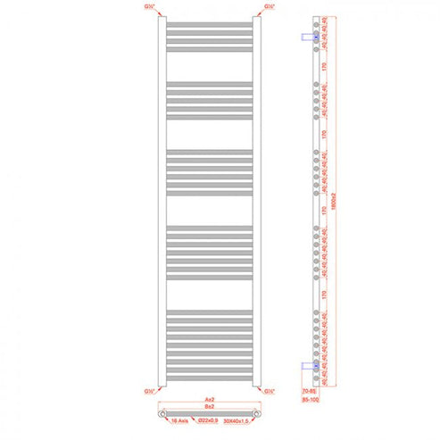  Dual Fuel 500 x 1800mm Matt Black Curved Heated Towel Rail - (incl. Valves + Electric Heating Kit)