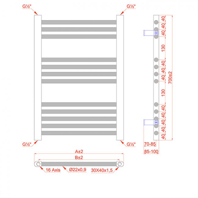  800mm Wide - 700mm High Anthracite Grey Heated Towel Rail Radiator