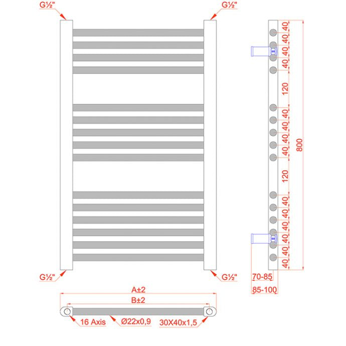  450mm Wide - 800mm High Curved Black Electric Heated Towel Rail Radiator