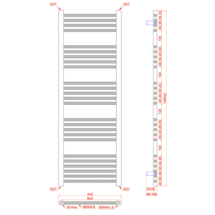  technical drawing radiator 1400